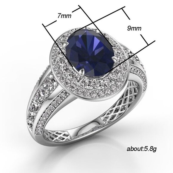 ▶Dark Blue Oval Cut Fashion Rings for Women, F125 - Picture 6 of 6